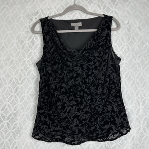Velvet Burnout Sleeveless Top Women 16W Black Silk Cowl Kate Hill Goth Fairy Emo